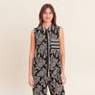 Chemise sans manches col chemise noir femme