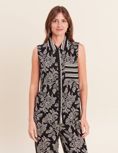 Chemise sans manches col chemise noir femme