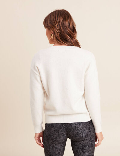 Pull col v manches longues brillant ecru femme