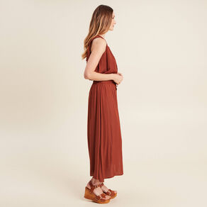 Jupe longue évasée satin marron foncé femme