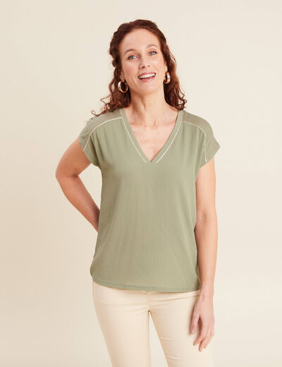 T-shirt manches courtes vert kaki femme