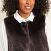 Gilet droit sans manches fausse fourrure marron fonc&eacute; femme