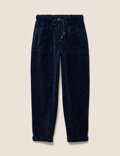 Pantalon coupe mom en velours bleu femme