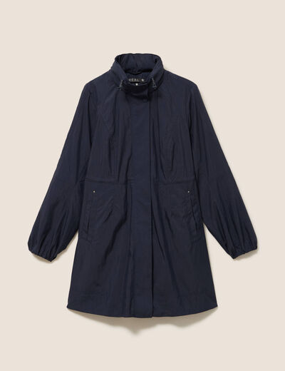 Parka cintr&eacute;e longue doubl&eacute;e bleu fonc&eacute; femme