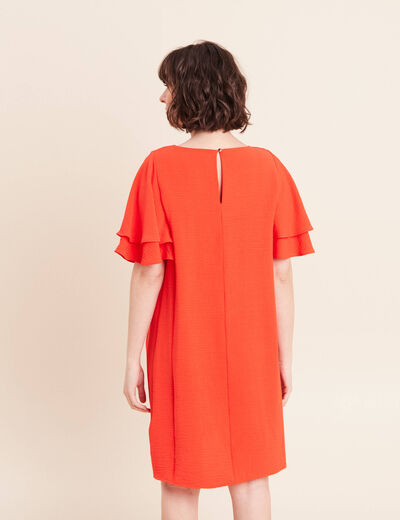 Robe courte &eacute;vas&eacute;e manches courtes orange fonc&eacute; femme