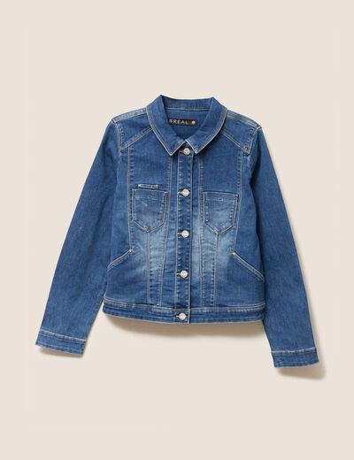 Veste jean ajustée manches longues denim double stone femme