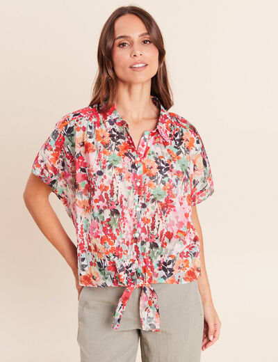 Chemise droite courte manches courtes multicolore femme