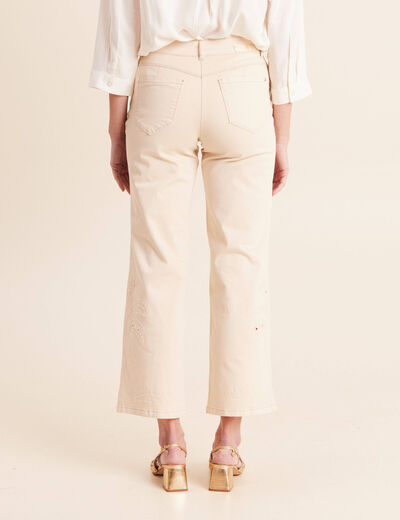 Pantalon 7/8&egrave;me coupe large ivoire femme