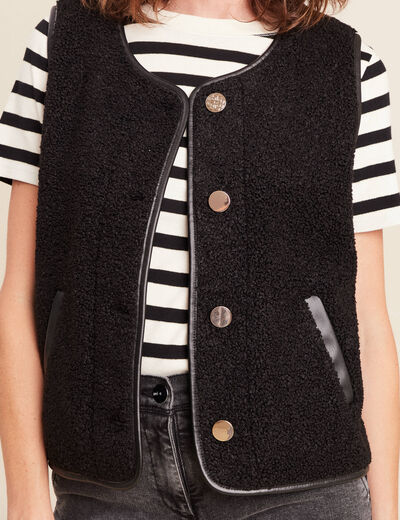 Gilet sans manches sans col noir femme