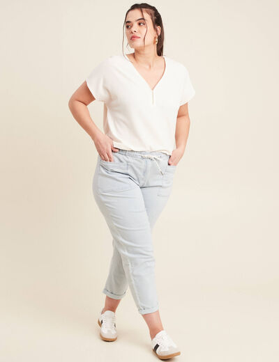 Jean coupe mom 7/8&egrave;me denim bleach femme