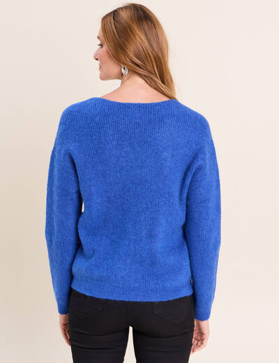 Pull col v bleu electrique femme