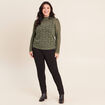 T-shirt cintr&eacute; col montant dentelle vert kaki femme