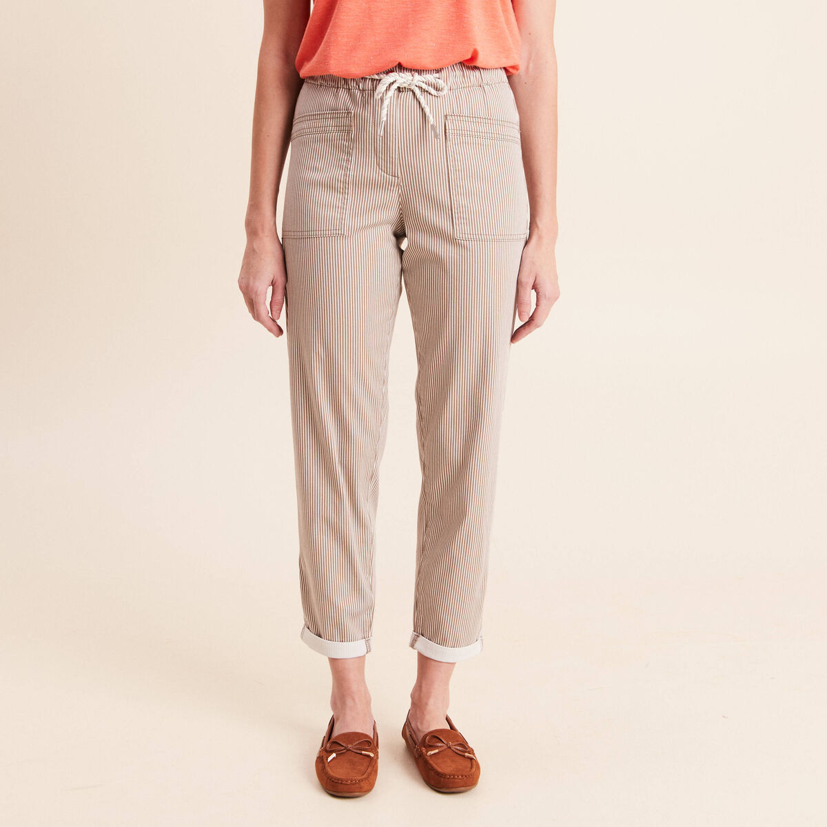 Pantalon coupe mom 7/8&egrave;me marron femme