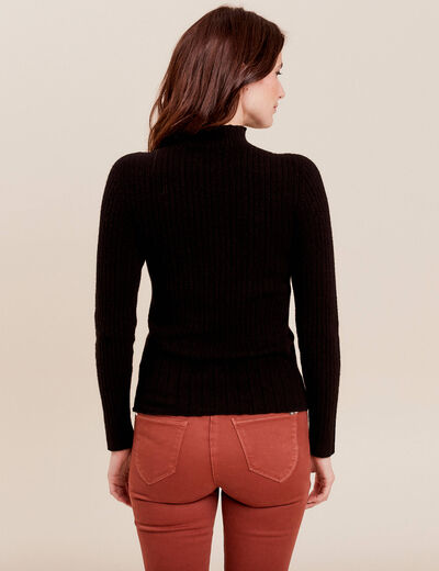 Pull manches longues côtelé noir femme