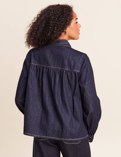 Blouse denim col &agrave; nouer denim brut femme