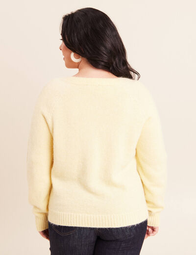 Gilet manches longues col rond jaune pastel femme