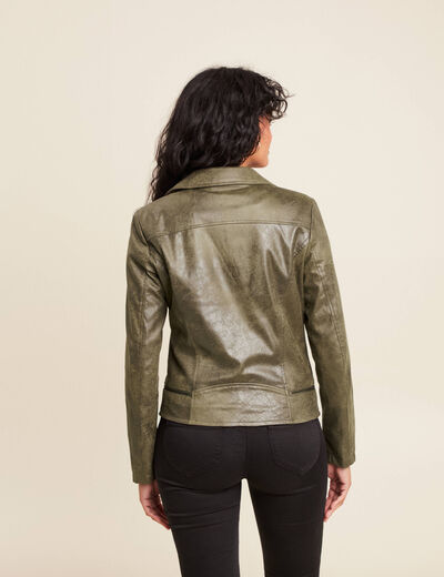 Veste esprit motard zippée vert kaki femme