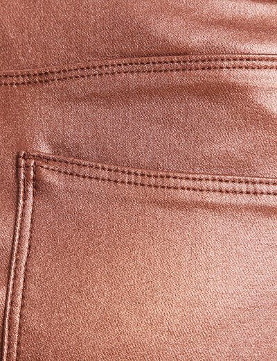 Jupe midi droite enduite couleur cuivre femme