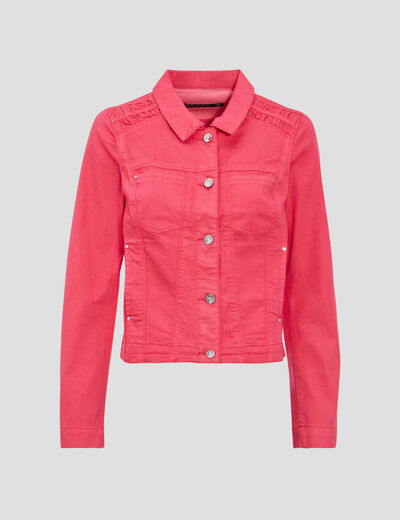 Veste droite boutonnée rose framboise femme