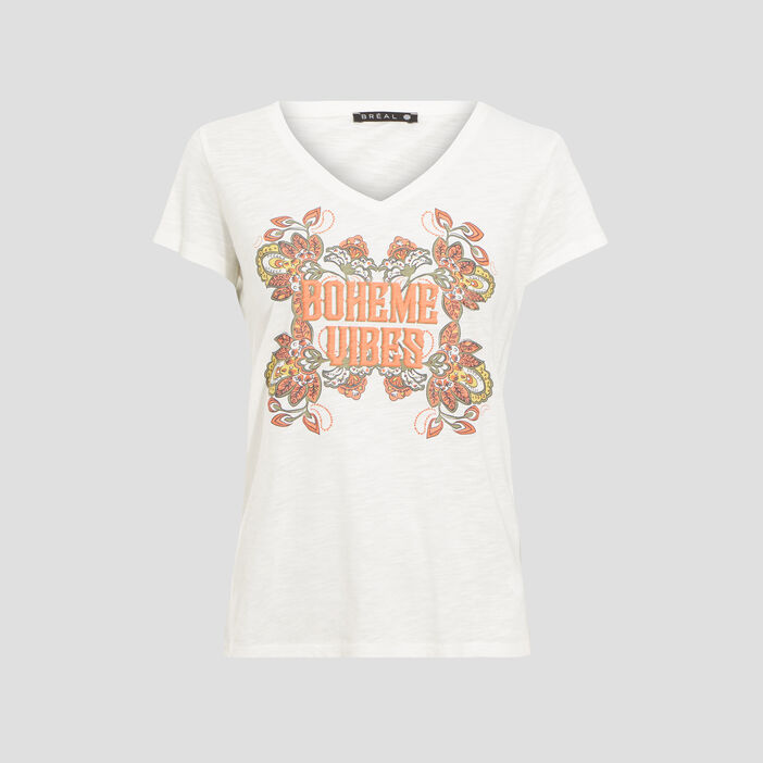T-shirt manches courtes ecru femme