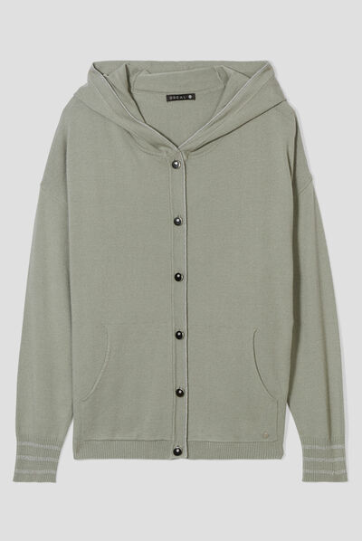 Gilet à capuche boutonné vert clair femme