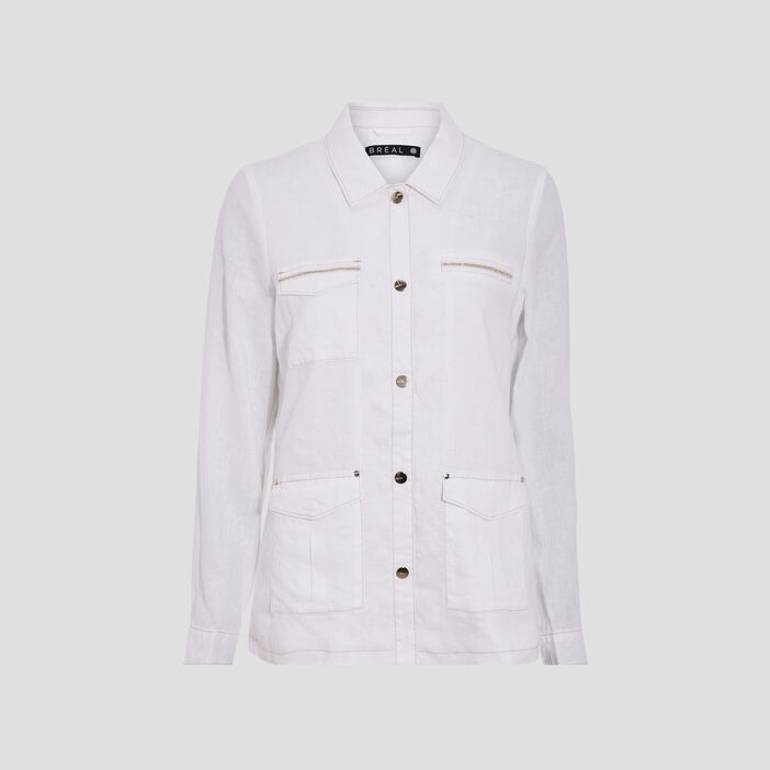 Veste droite boutonnée ecru femme