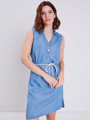 Robe droite ceinturee en jean denim double stone femme