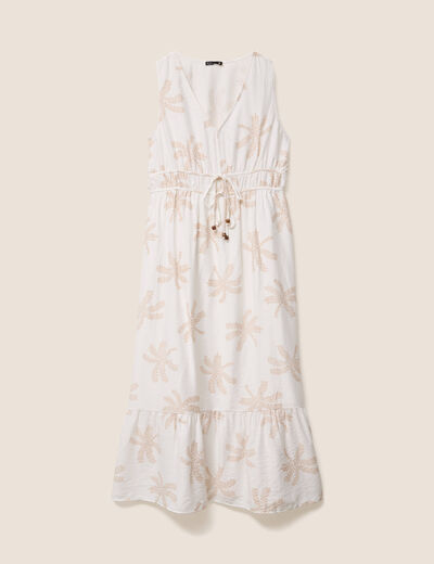 robe évasée col V doublée beige femme