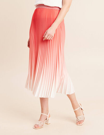 Jupe midi patineuse pliss&eacute;e rose vif femme