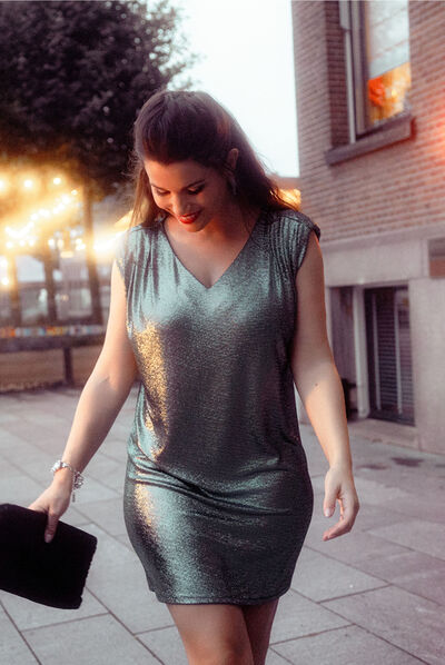Robe droite paillettes vert pastel femme