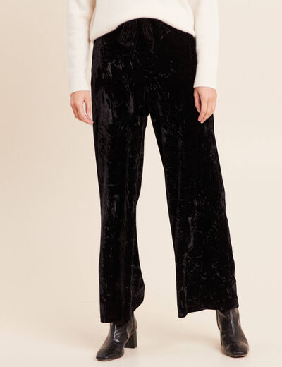 Pantalon large taille haute velours noir femme