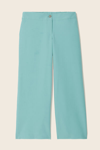 Pantalon flou 7/8ème bleu canard femme