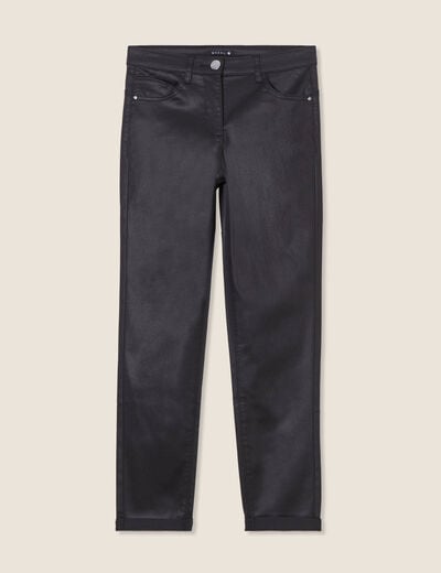 Pantalon ajusté enduit 7/8ème noir femme