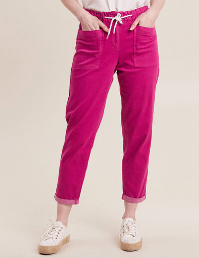 Pantalon coupe droite à coulisse rose fushia femme