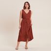 Robe midi &eacute;vas&eacute;e satin marron fonc&eacute; femme