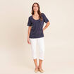 T-shirt droit col rond manches courtes bleu marine femme