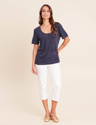 T-shirt droit col rond manches courtes bleu marine femme