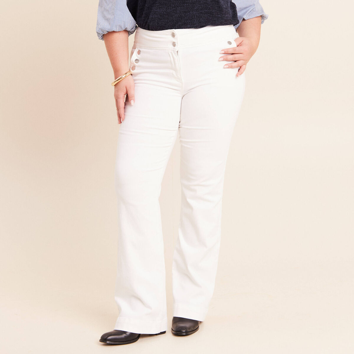 Pantalon coupe bootcut &agrave; pont blanc femme