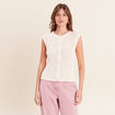Gilet ajour&eacute; droit court col rond ecru femme