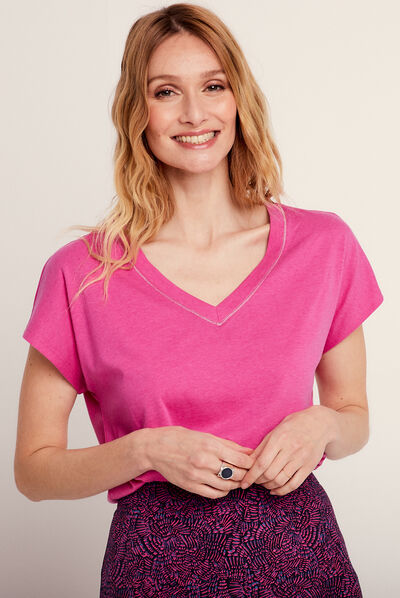 T-shirt manches courtes rose fushia femme