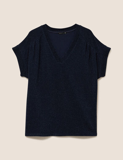 T-shirt manches courtes bleu fonc&eacute; femme