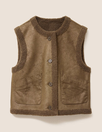 Gilet réversible laine mouton vert kaki femme