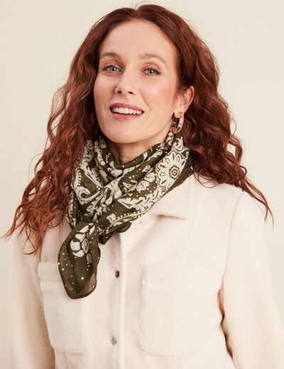 Foulard à paillettes vert kaki femme