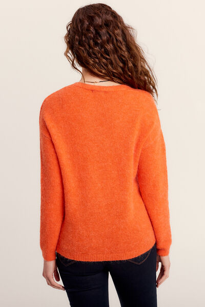 Pull manches longues orange femme