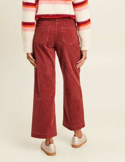 Pantalon large velours c&ocirc;tel&eacute; orange fonc&eacute; femme