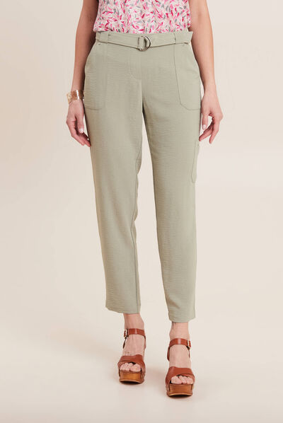 Pantalon flou ceinturé vert clair femme