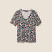 T-shirt col V manches courtes bleu femme