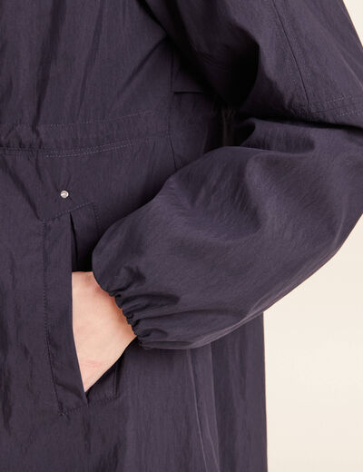 Parka cintr&eacute;e longue doubl&eacute;e bleu fonc&eacute; femme
