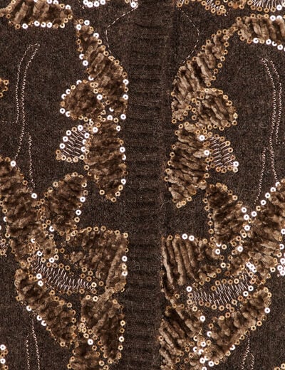 Gilet droit brod&eacute; &agrave; sequins vert kaki femme