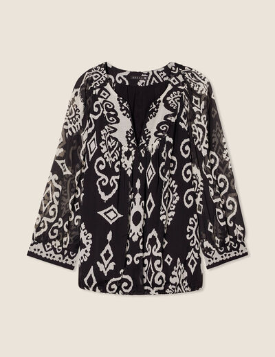 Blouse manches 3/4 noir femme